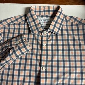 Mizzen+Main Mens Large Trim Fit Long Sleeve Gingham‎ Dress Shirt Coral Navy